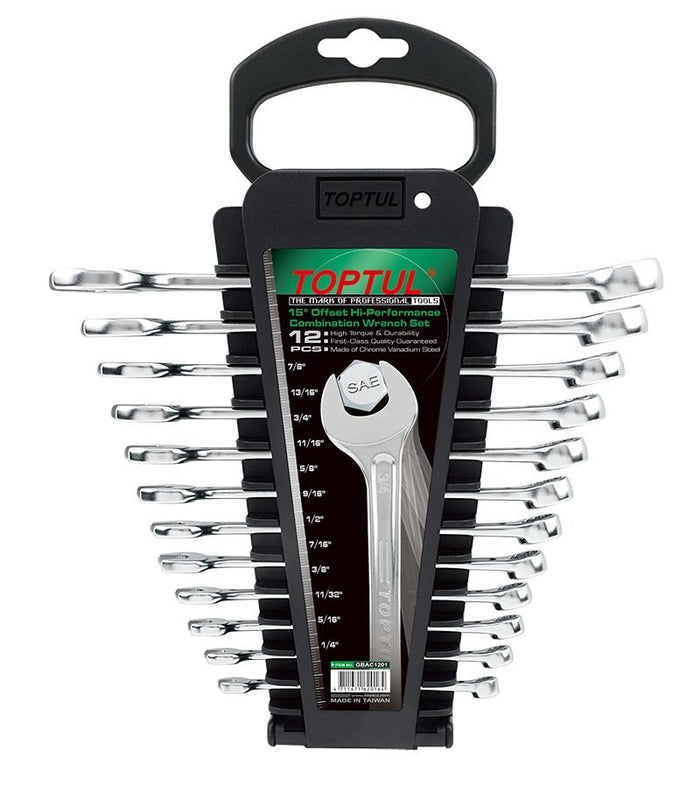 Toptul 12 Pce 15° Offset Hi-Performance Combination Spanner Set SAE