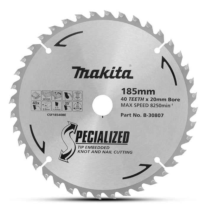 Makita Knot & Nail TCT Saw Blade 185mm X 20/16mm X 40T