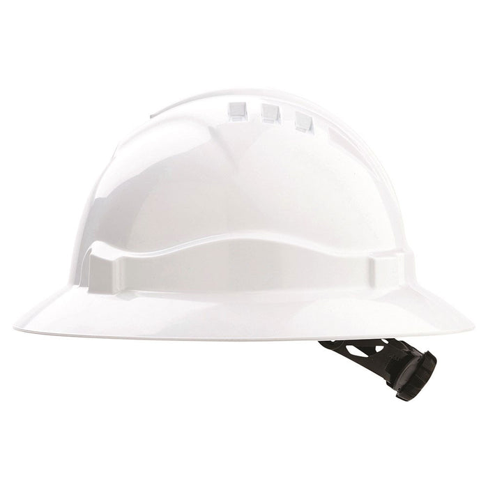 Pro Choice V6 Hard Hat Unvented Full Brim Ratchet Harness - White