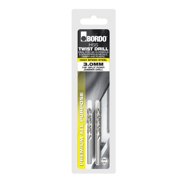 Bordo Bright HSS Jobber Drill Bits - 2Pk Clam