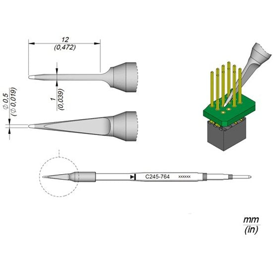 JBC 0.5mm Fine Pitch High Density Connector Standard Cartridge Tip