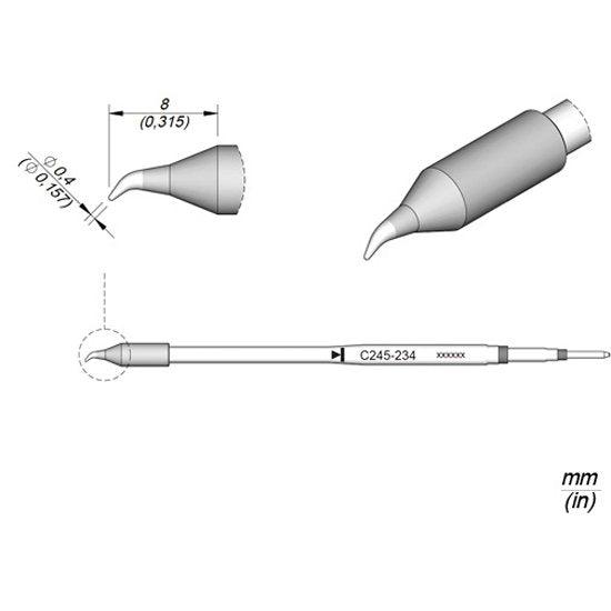 JBC 0.4mm Bent Stubby Conical Standard Cartridge 20mm Longer