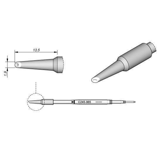 JBC 1.9mm Bevel Mini-Wave Standard Cartridge Tip