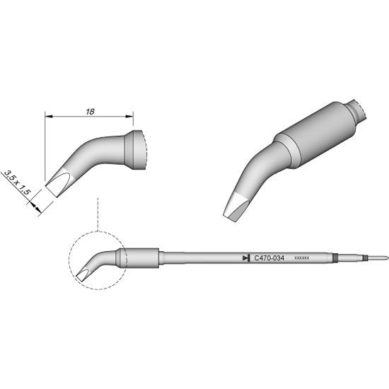JBC 3.5x1.5mm Bent Chisel Heavy Duty Cartridge Tip