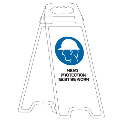 Brady Deluxe Floor Stand - Head Protection Must Be Worn, H670mm x W280mm x D50mm, Polyethylene, White/Blue/Black