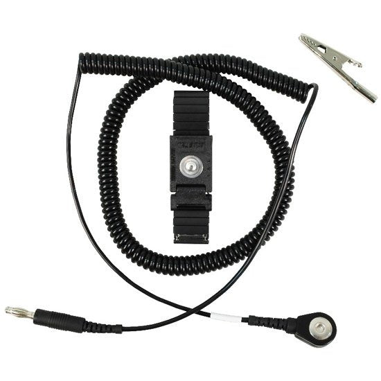 Desco 04548 Trustat ERGOclean Wrist Strap w/ 4MM Snap, Black, 6' Coil Cord