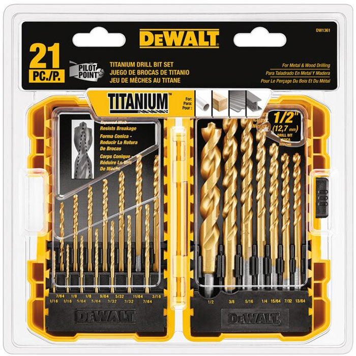 Dewalt Pilot Point 21 Pce Titanium Imperial Drill Bit Set with Tough Case