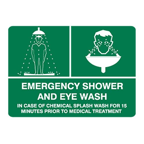 Brady Emergency Information Sign - Emergency Shower And Eye Wash, H600mm x W900mm, Metal, White/Green