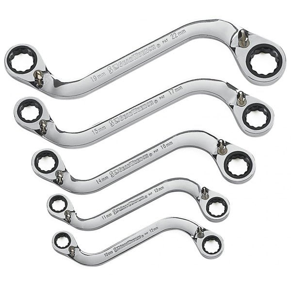 GearWrench 5 Pc. 12 Point S-Shape Reversible Double Box Ratcheting Metric Wrench Set