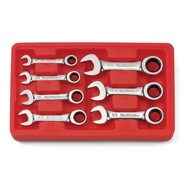 GearWrench 12pt Stubby Ratcheting Combination SAE Wrench Set 7 Pce