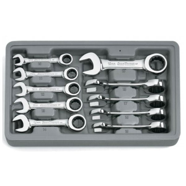 GearWrench 12 Point Stubby Ratcheting Combination Metric Wrench Set 10pc