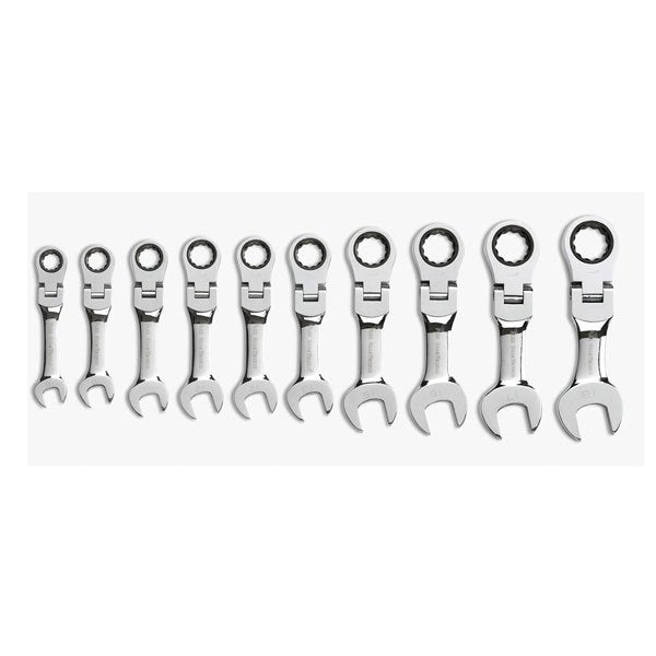 GearWrench 12pt Stubby Flex Head Ratcheting Combination Metric Wrench Set 10 Pce
