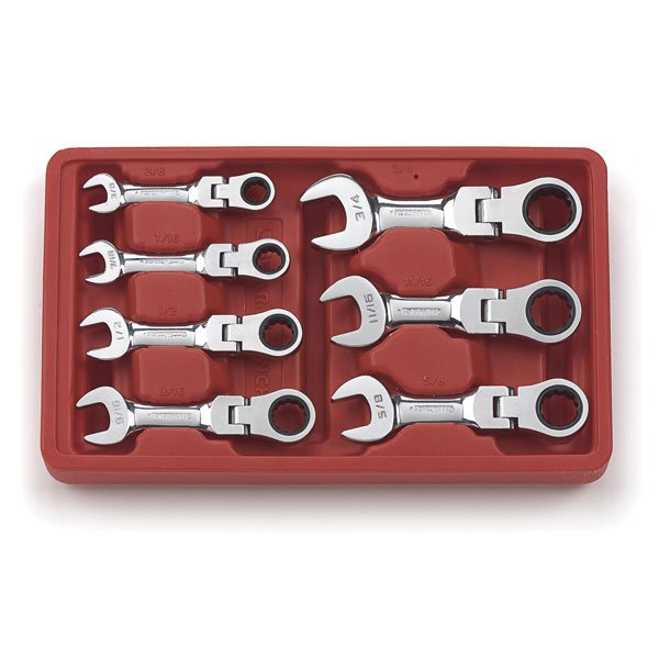 GearWrench 12pt Stubby Flex Head Ratcheting Combination SAE Wrench Set 7 Pce