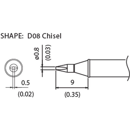 Hakko Soldering Tip <350℃> Shape-0.8D for FX-1001