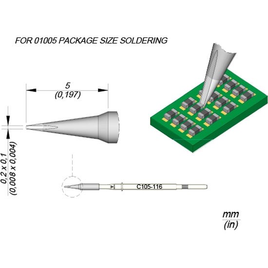 JBC 0.2x0.1mm Chisel Nano Cartridge Tip