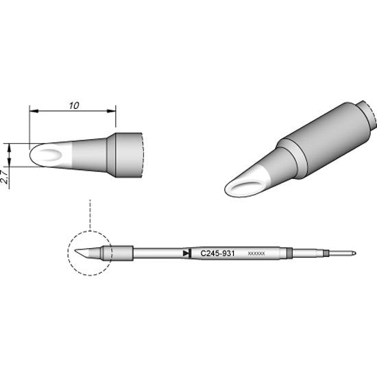 JBC 2.7mm Bevel Mini-Wave Standard Cartridge Tip