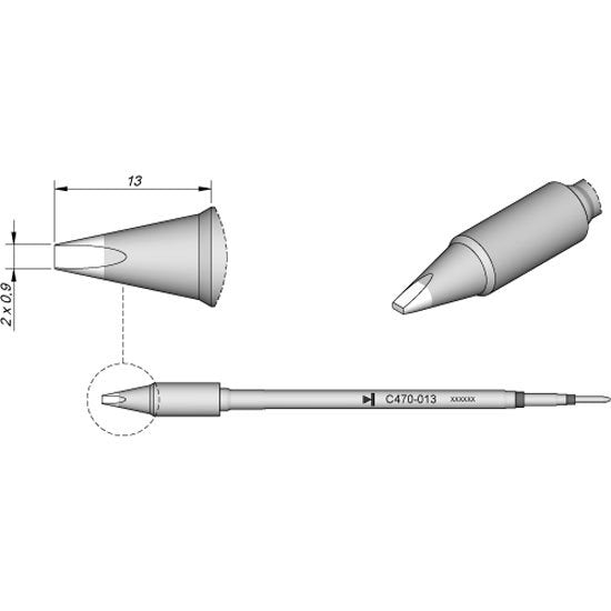 JBC 2x0.9mm Chisel Heavy Duty Cartridge Tip