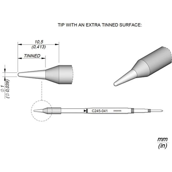 JBC 1mm Conical Soldering Cartridge Tip - Extra Tinned Surface