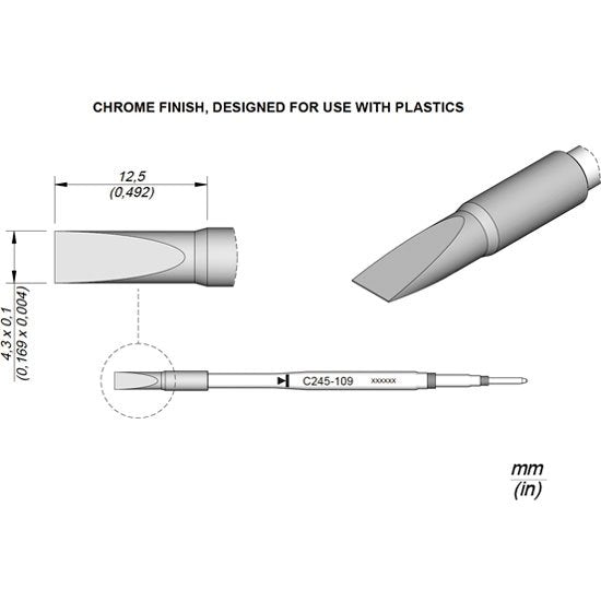 JBC 4.3x0.1mm Especial Cutter Tip Cartridge - Not Tinned