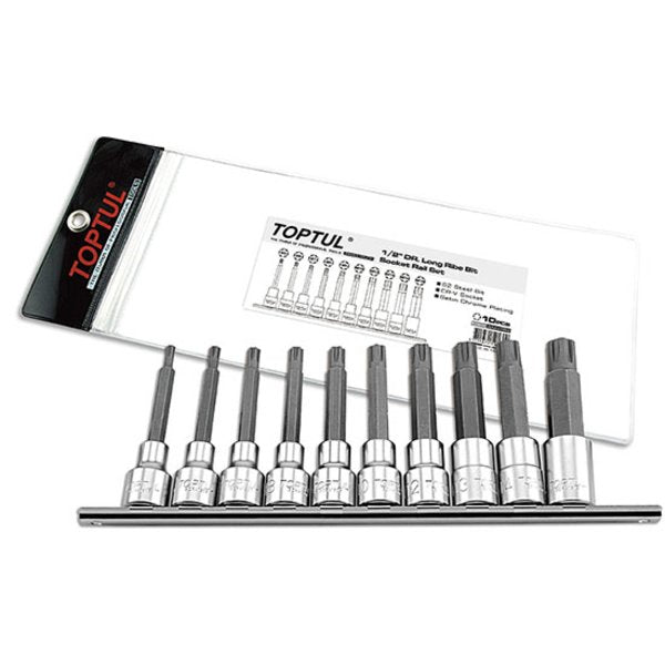 Toptul 10pc 1/2in Dr. Long Ribe Bit Socket Rail Set (Extra Long)