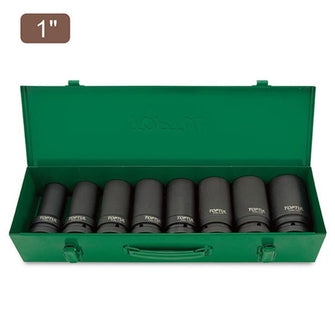 Toptul 8pc 1in Dr. 6pt Deep Flank Impact Socket Set - Metric