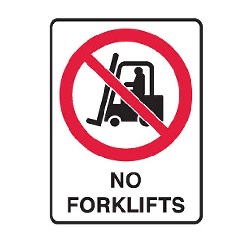 Brady Prohibition Sign - No Forklifts, H600mm x W450mm, Polypropylene, White/Red/Black