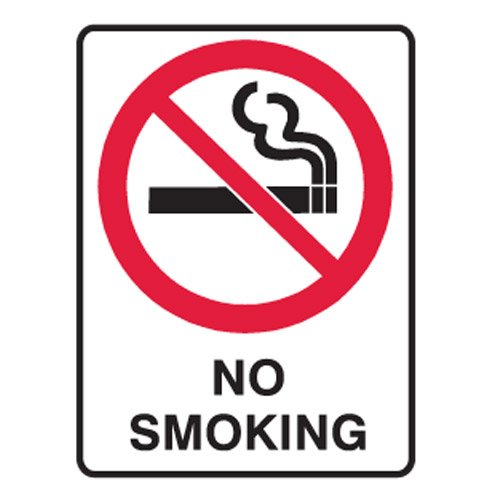 Brady Small Stick On Labels - No Smoking, H90mm x W55mm, Self Adhesive Vinyl, White/Red/Black