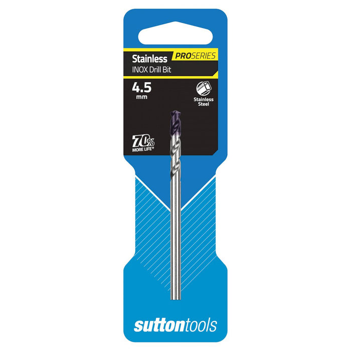 Sutton Drill D185 4.5mm Jobber Inox TiAIN Tip HSS Carded