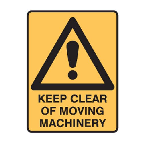 Brady Warning Sign - Keep Clear Of Moving Machinery, H250mm x W180mm, Self Adhesive Vinyl, Yellow/Black