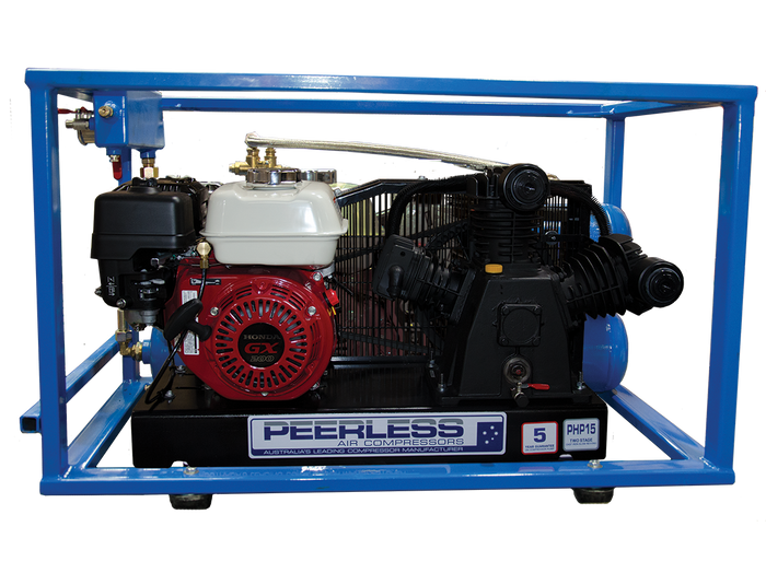 Peerless 00101ES-2TT PHP15 Petrol Air Compressor Belt Drive Honda GX200 320LPM for High Pressure