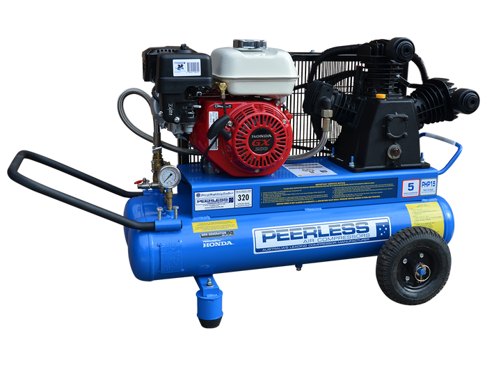 Peerless 00101ES-2TT PHP15 Petrol Air Compressor Belt Drive Honda GX200 320LPM for High Pressure