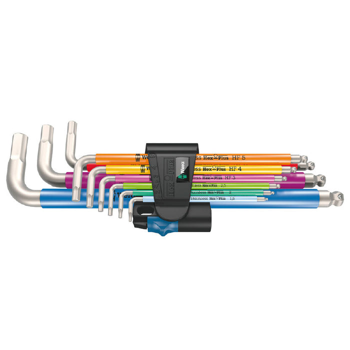 Wera 3950/9 Hex-Plus Multicolour HF Stainless 1 L-Key Set Metric Stainless Steel 9 Pce