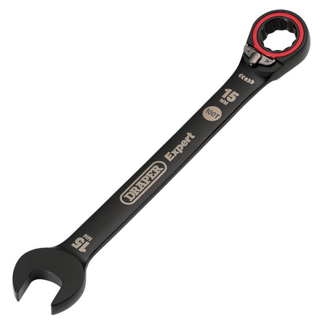 Draper Expert HI-TORQ® Metric Reversible Ratchet Combination Spanner, 15mm, Black