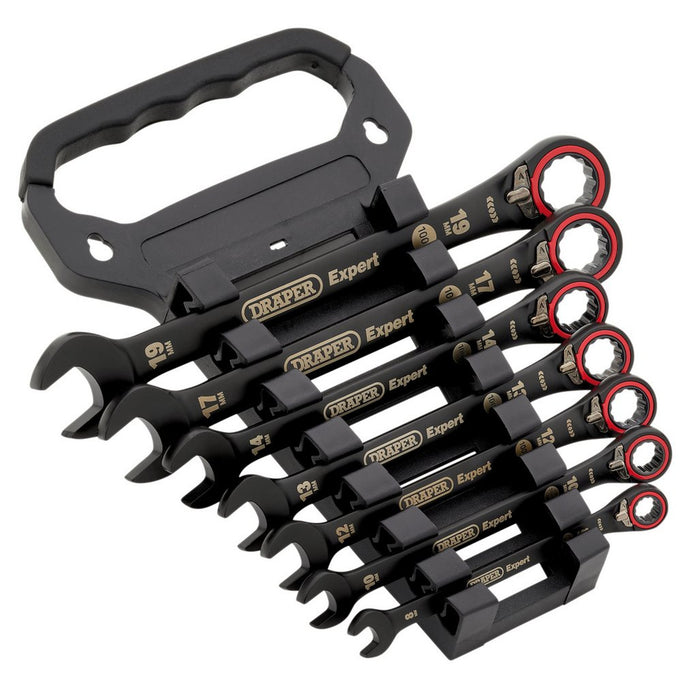 Draper Expert HI-TORQ® Metric Reversible Ratchet Combination Spanner Set, Black (7 Piece)