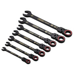 Draper Tools Expert HI-TORQ Metric Flexible Head Ratchet Combination Spanner Set Black 7 Pce