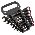 Draper Tools Expert HI-TORQ Metric Flexible Head Ratchet Combination Spanner Set Black 7 Pce