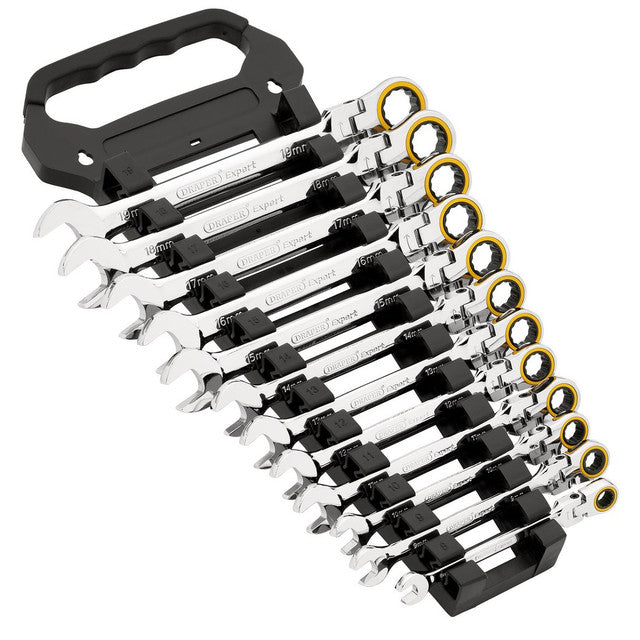 Draper Expert HI TORQ Metric Flexible Head Ratchet Combination Spanner Set 12 Pce
