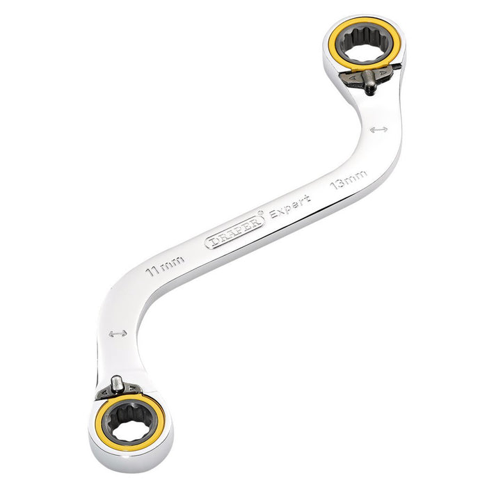 Draper Expert Hi-Torq Double Ring Ratchet S-Shape Spanner, 11x13mm