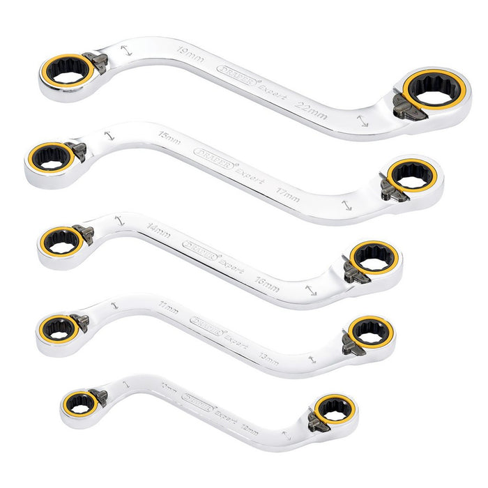 Draper Expert HI-TORQ® Double Ring Ratchet S-Shape Spanner Set, 5 Pce