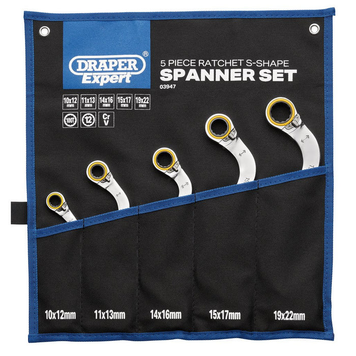 Draper Expert HI-TORQ® Double Ring Ratchet S-Shape Spanner Set, 5 Pce