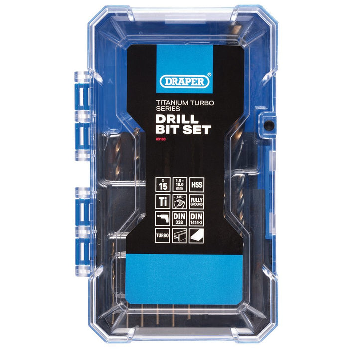 Draper HSS Turbo Titanium Drill Bit Set (15 Piece)