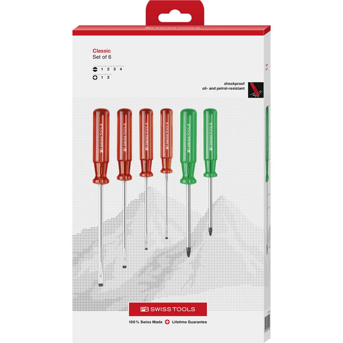 PB Swiss 6 Pce Slotted & Pozidriv Classic Screwdriver Set in Box