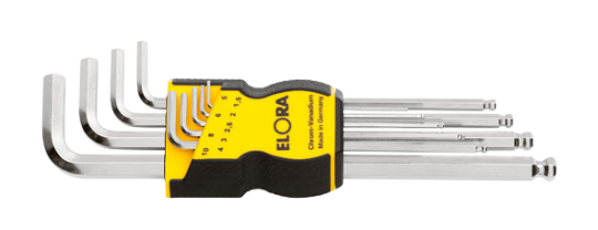 Elora Ball End Hexagon Key Set extra long 9 Pce 1.5-10mm in plastic holder 159SKU