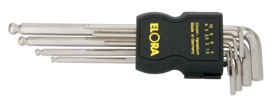 Elora Ball End Hexagon Key Set extra long 9 Pce 1.5-10mm in plastic holder 159SKUB