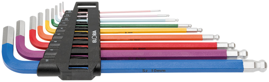 Elora Ball End Hexagon Key Set extra long 9 Pce 1.5-10mm in plastic holder 159SKU C