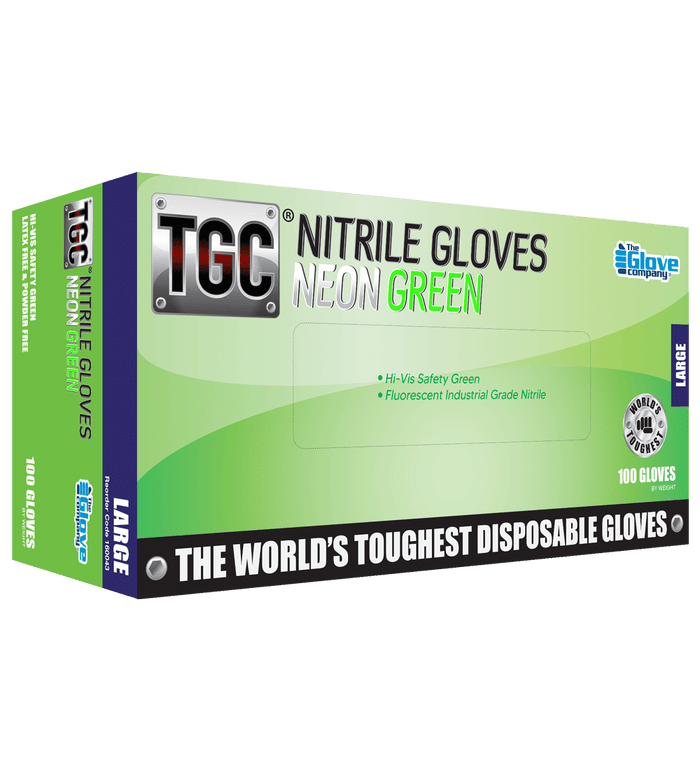 TGC Neon Green Nitrile Gloves Box of 100 - Medium