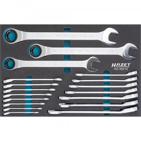 Hazet 18 Pce Ratcheting Combination Wrench Set 8-32mm Modular Insert Tray