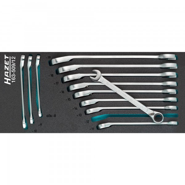 Hazet 12 Pce Metric Ratcheting Combination Wrench Set 163-509/12 Modular Insert Tray