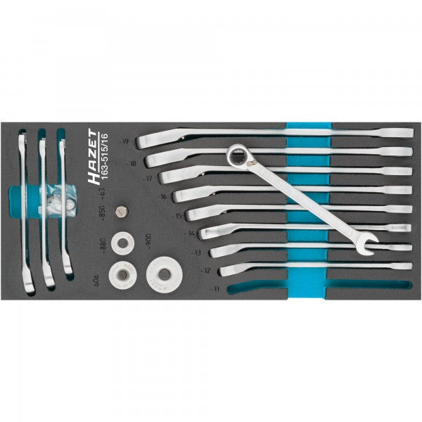 Hazet 16Pce Metric Ratcheting Combination Wrench Set 163-515/16 Modular Insert Tray