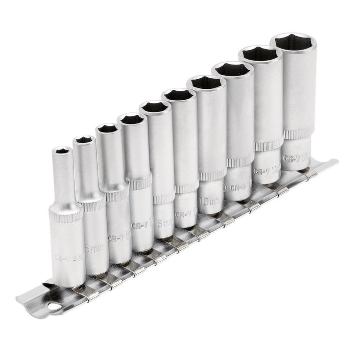 Draper Tools 1/4 Sq. Dr. Metric Deep Sockets on Metal Rail (10 piece)